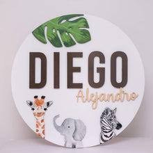 Load image into Gallery viewer, Name Sign 30" Hand Painted Animals