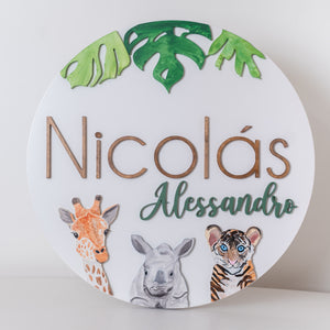 Name Sign 30" Hand Painted Animals