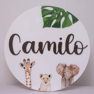 Name Sign 30" Hand Painted Animals