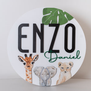 Name Sign 30" Hand Painted Animals